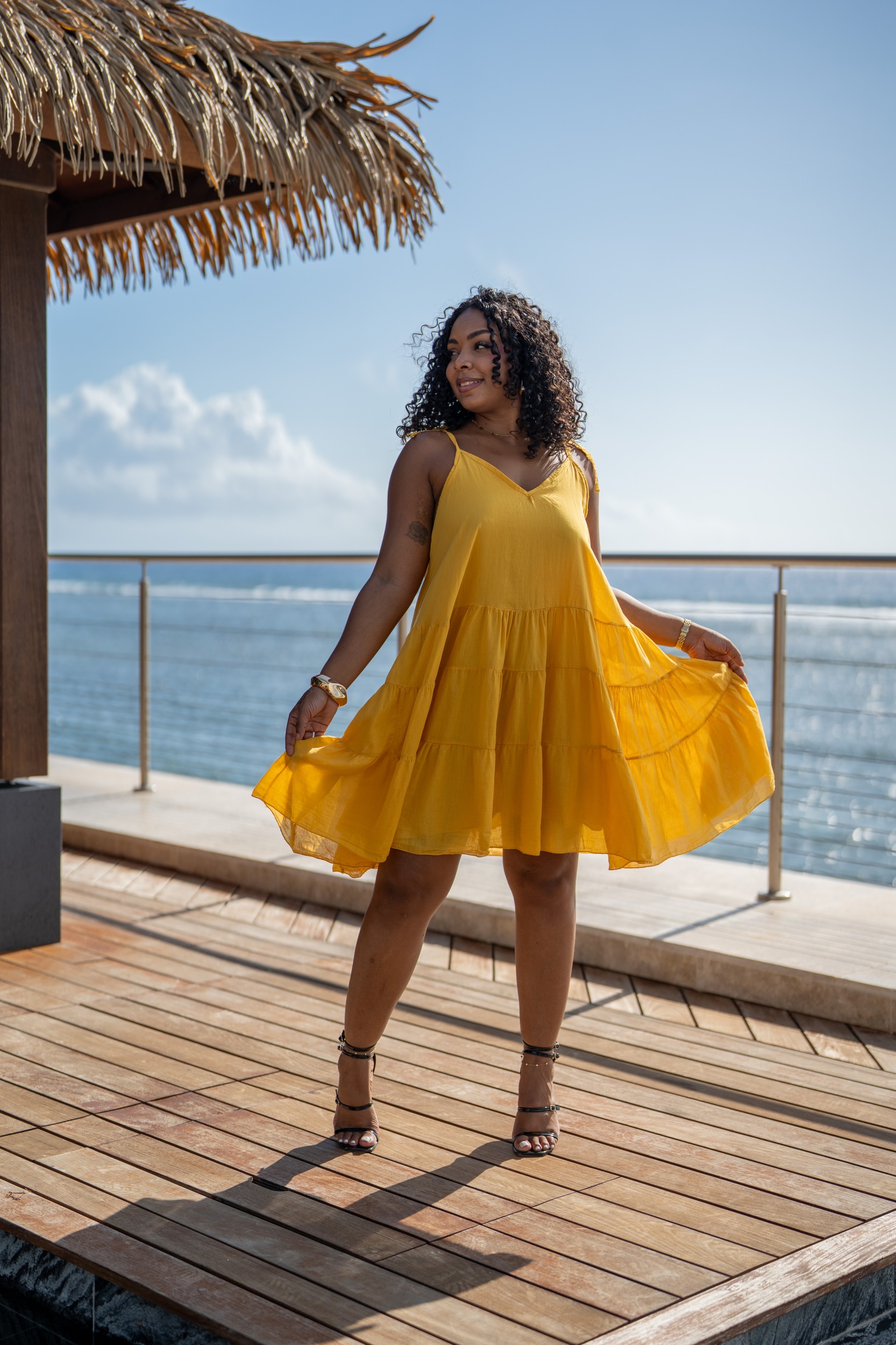 Robe courte unie, Moutarde, Taille unique