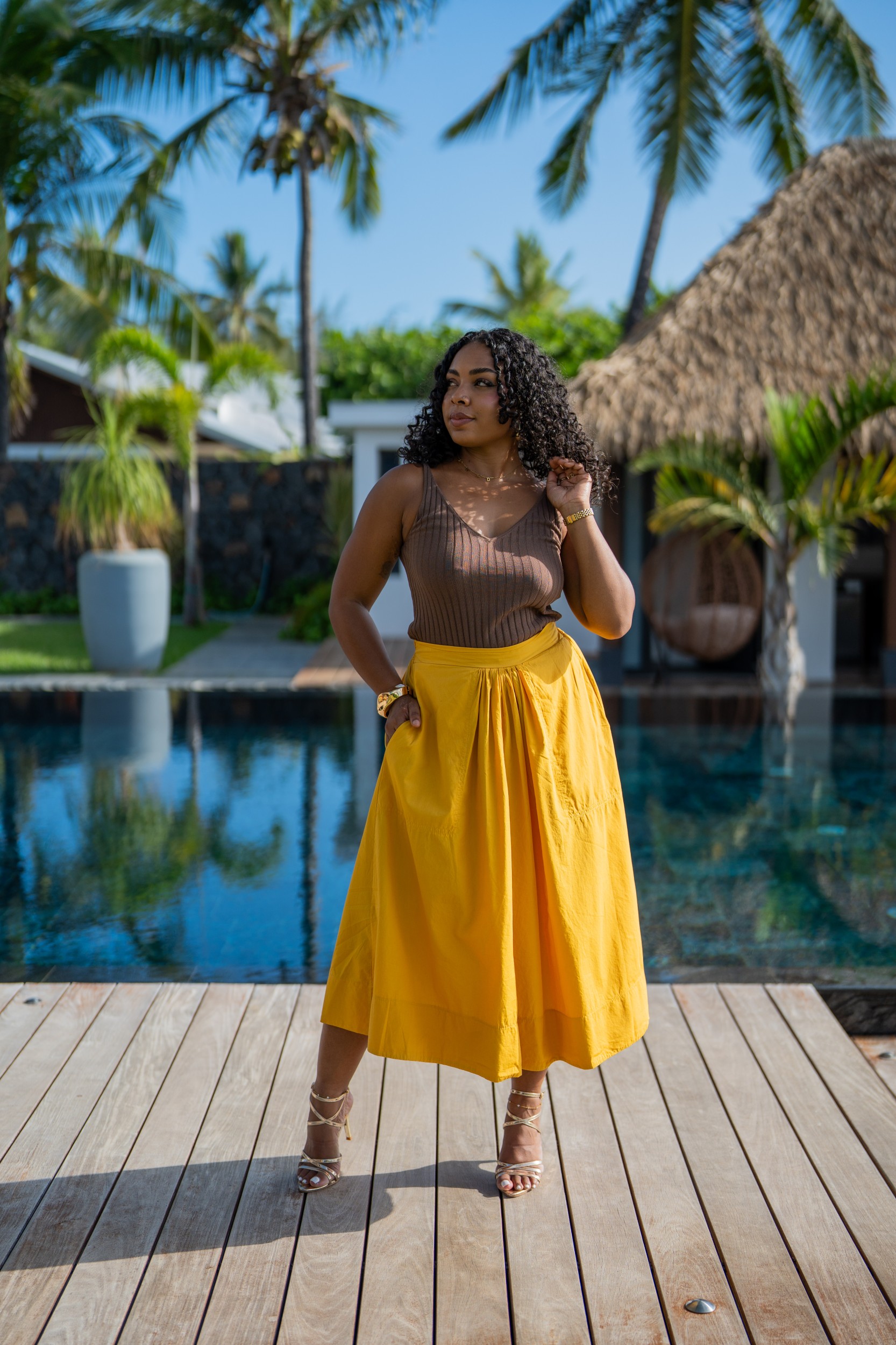 Jupe unie, Camel, Taille unique