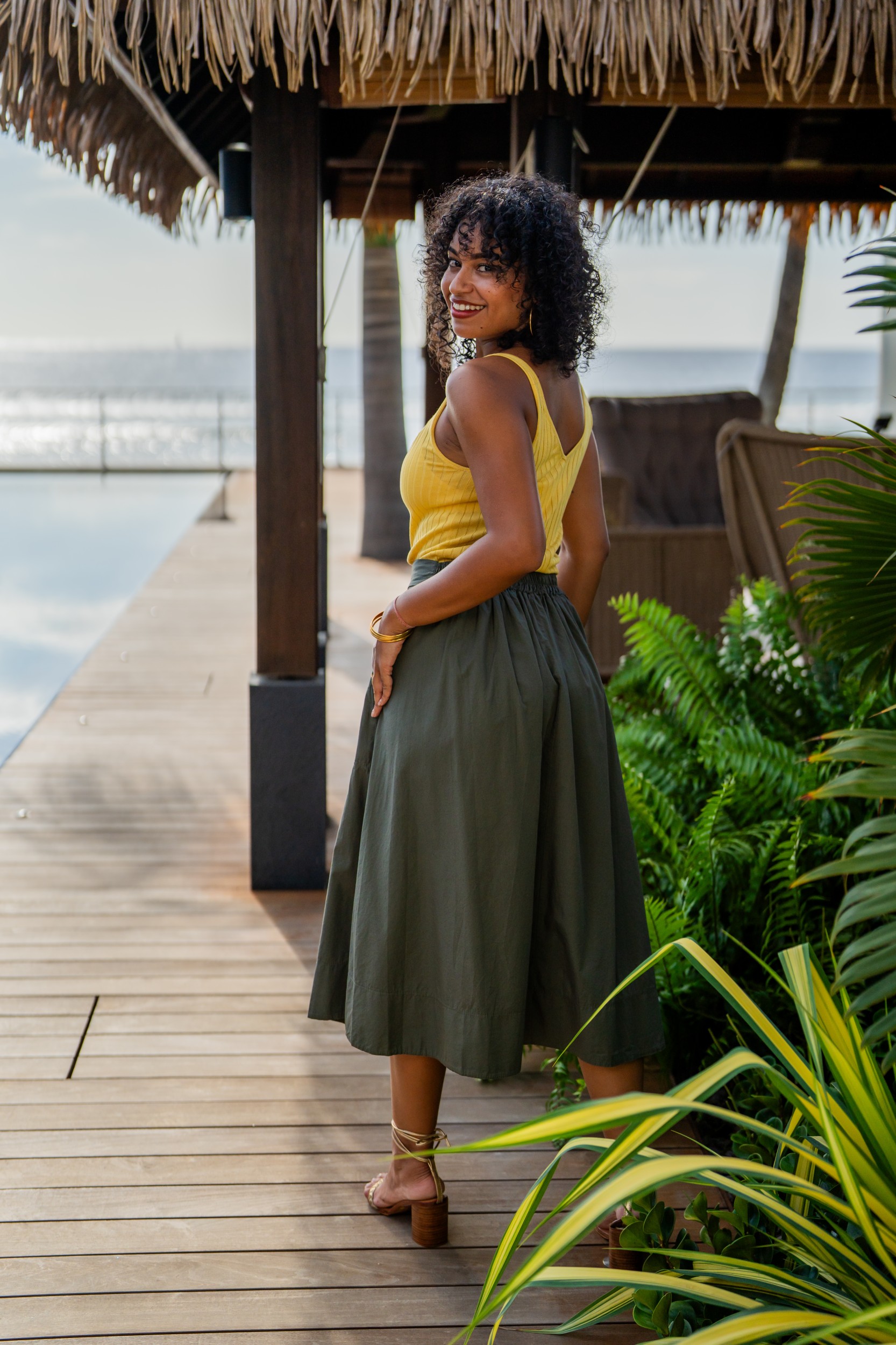 Jupe unie, Camel, Taille unique