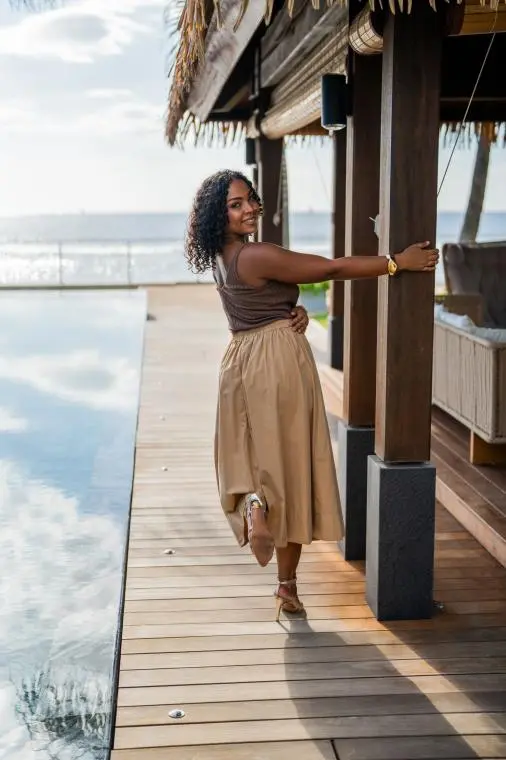 Jupe unie, Camel, Taille unique