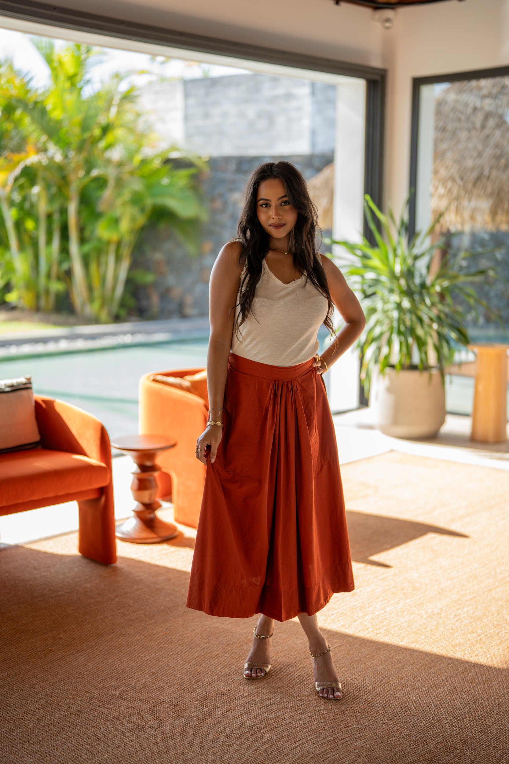 Jupe unie, Camel, Taille unique