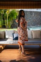 Robe courte imprimée fleurs, Rouille, Taille unique