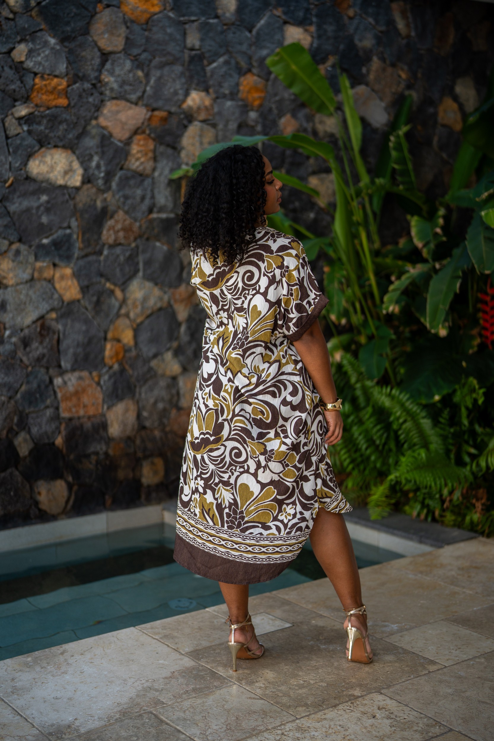 Robe courte imprim&eacute;e fleurs, Rouille, Taille unique