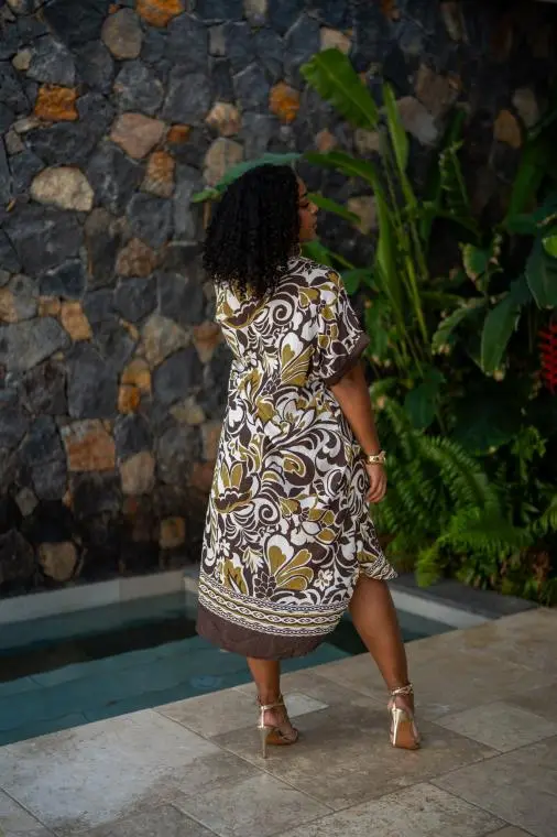 Robe courte imprimée fleurs, Rouille, Taille unique