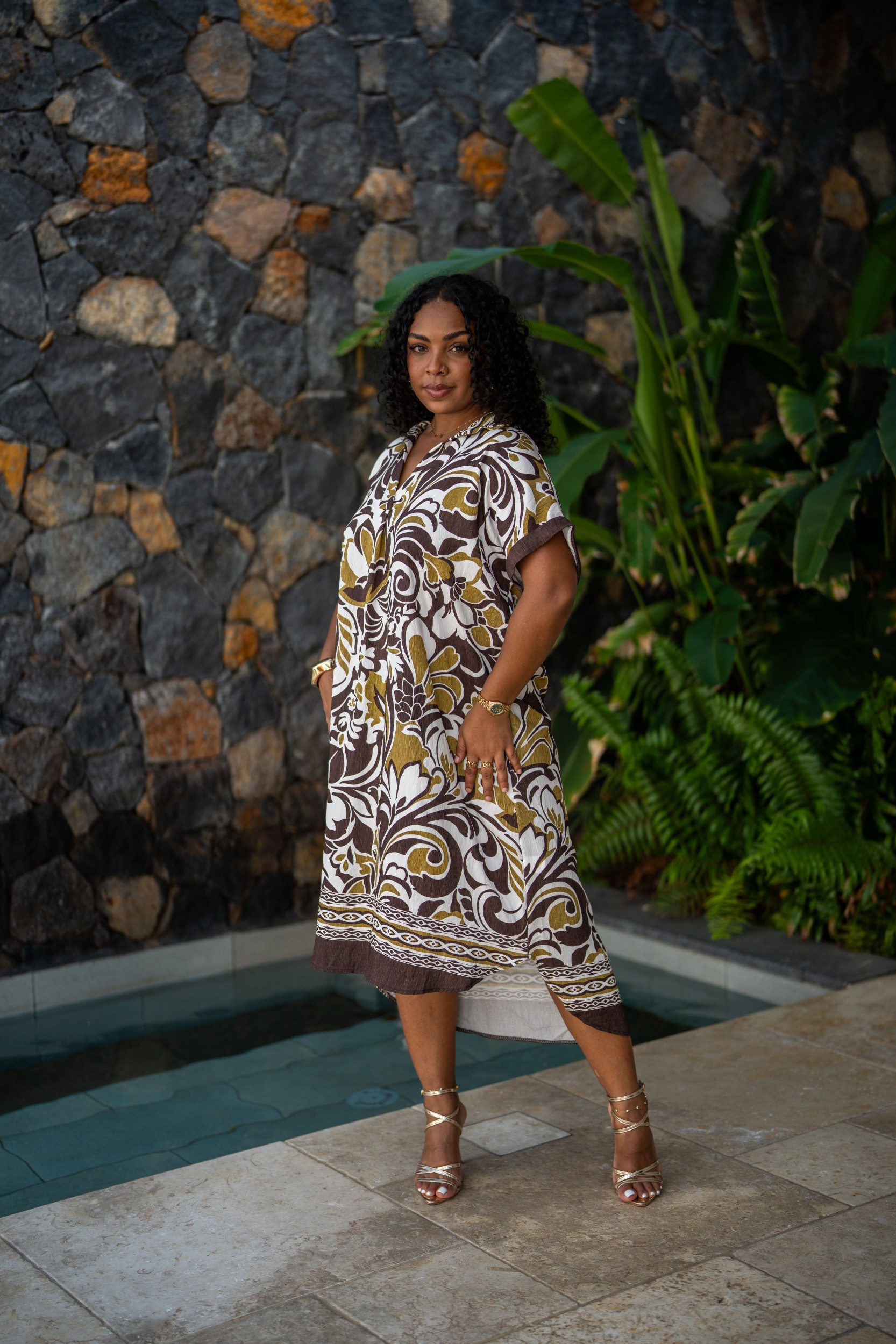 Robe courte imprim&eacute;e fleurs, Rouille, Taille unique