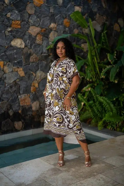 Robe courte imprimée fleurs, Rouille, Taille unique