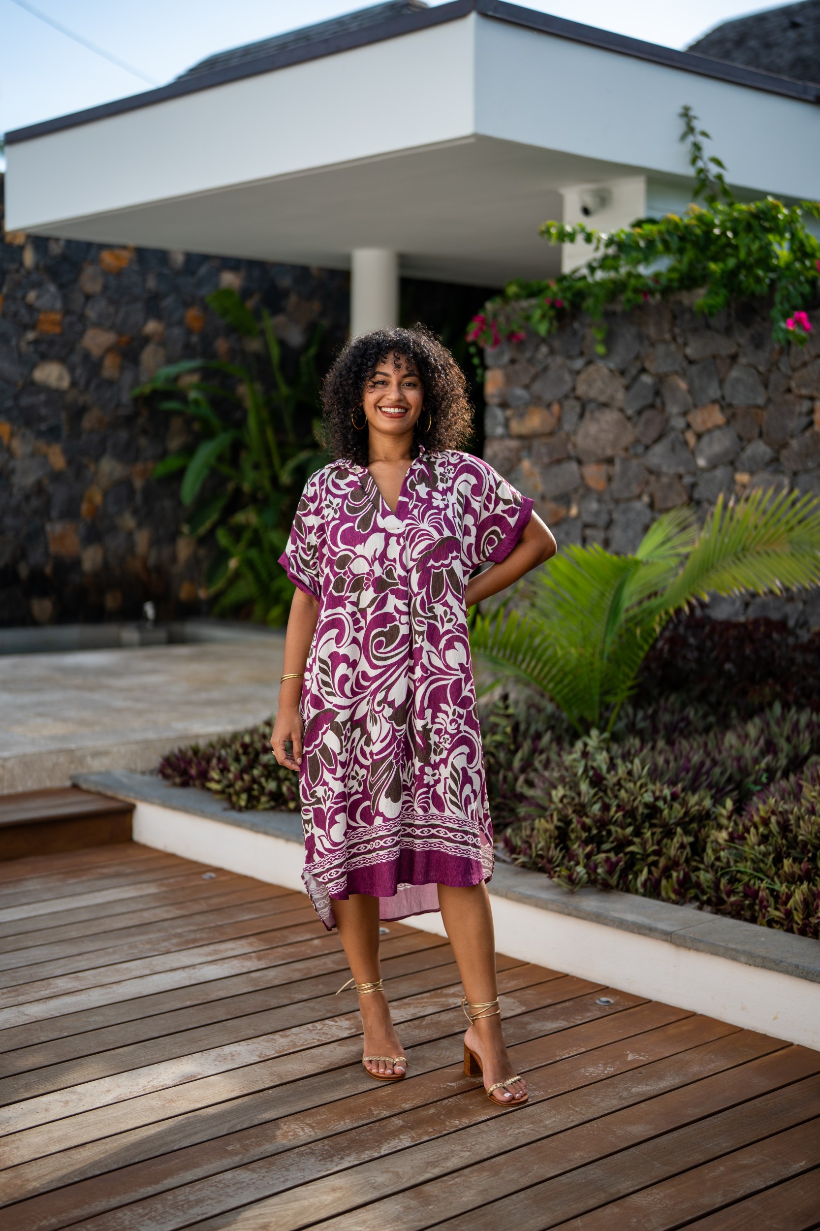 Robe courte imprim&eacute;e fleurs, Rouille, Taille unique