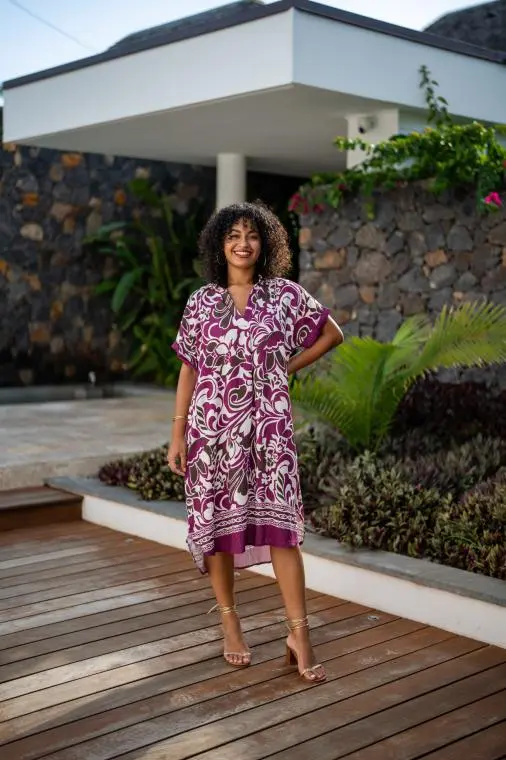 Robe courte imprimée fleurs, Rouille, Taille unique