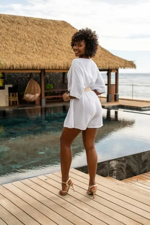 Combinaison short unie, Corail, Taille unique