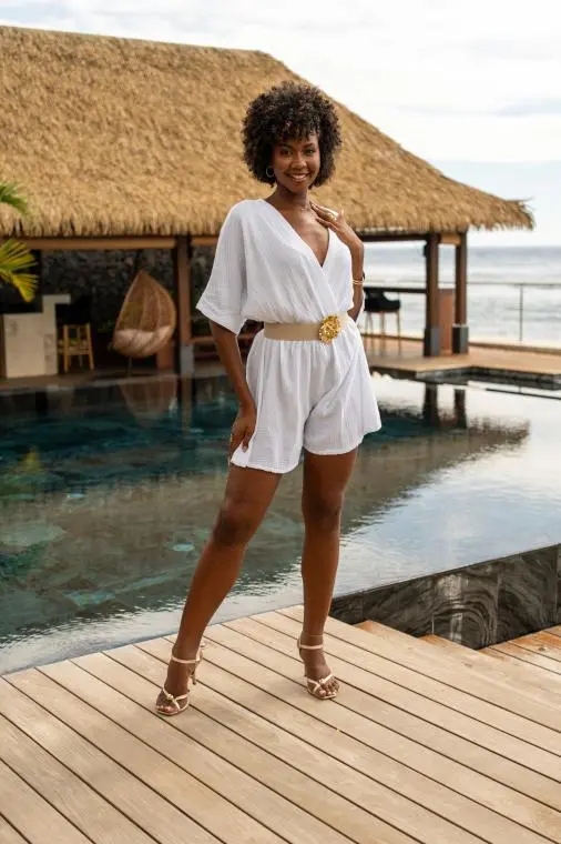 Combinaison short unie, Corail, Taille unique