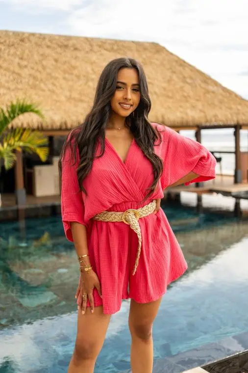 Combinaison short unie, Corail, Taille unique