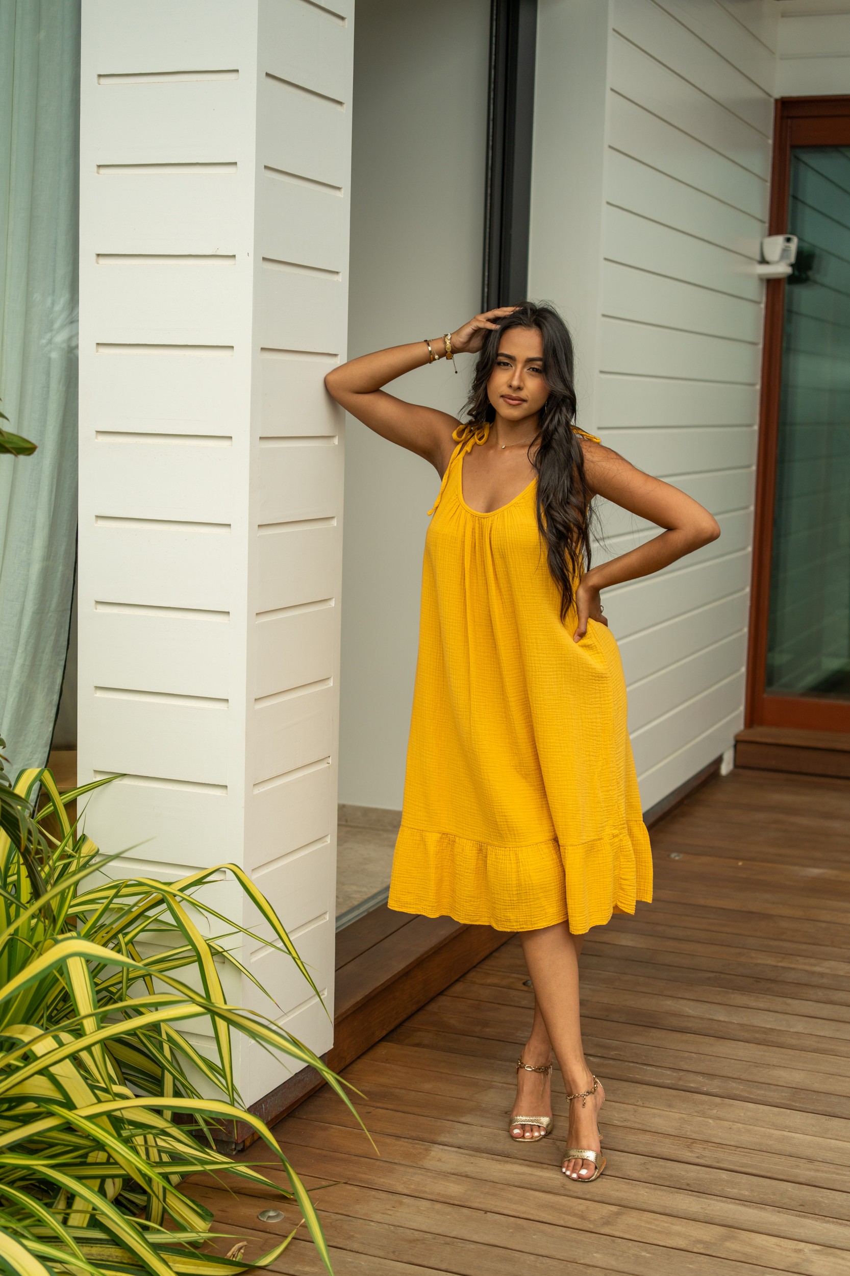 Robe courte unie &agrave; bretelles, Blanc, Taille unique