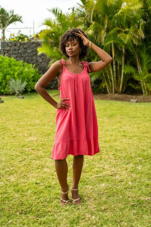 Robe courte unie à bretelles, Blanc, Taille unique