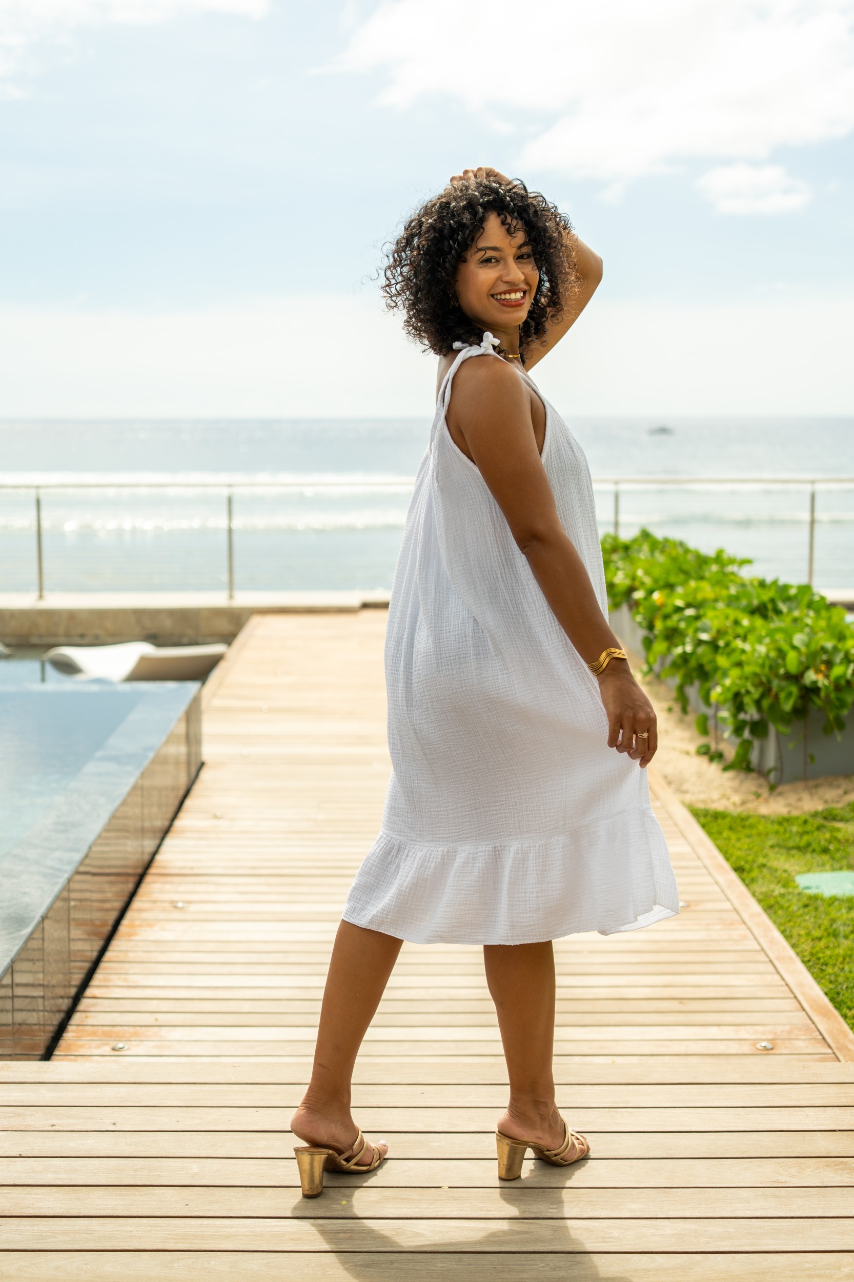 Robe courte unie &agrave; bretelles, Blanc, Taille unique