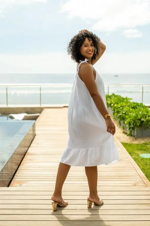 Robe courte unie à bretelles, Blanc, Taille unique