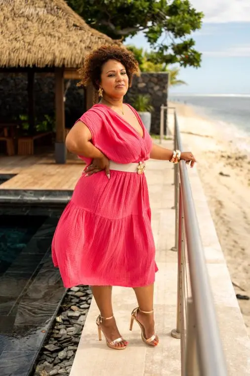 Robe mi longue , Corail, Taille unique