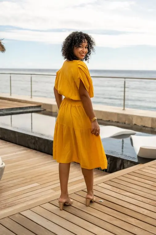 Robe mi longue , Corail, Taille unique