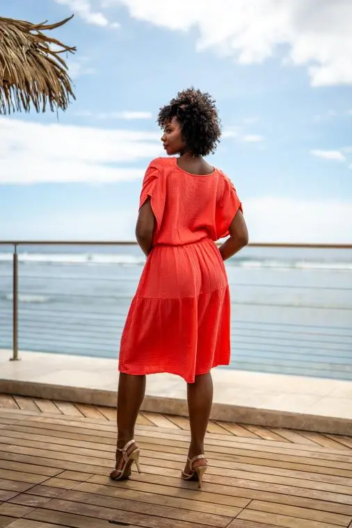 Robe mi longue , Corail, Taille unique