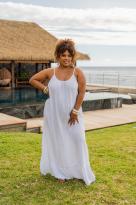 Robe longue à bretelles, Corail, Taille unique