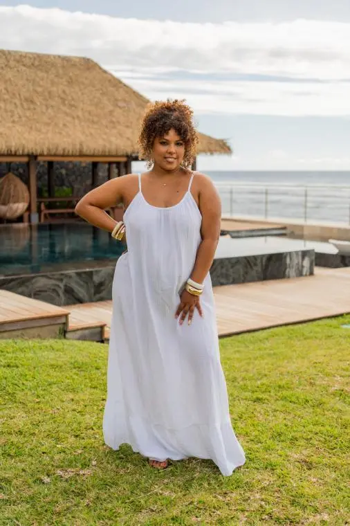 Robe longue à bretelles, Corail, Taille unique