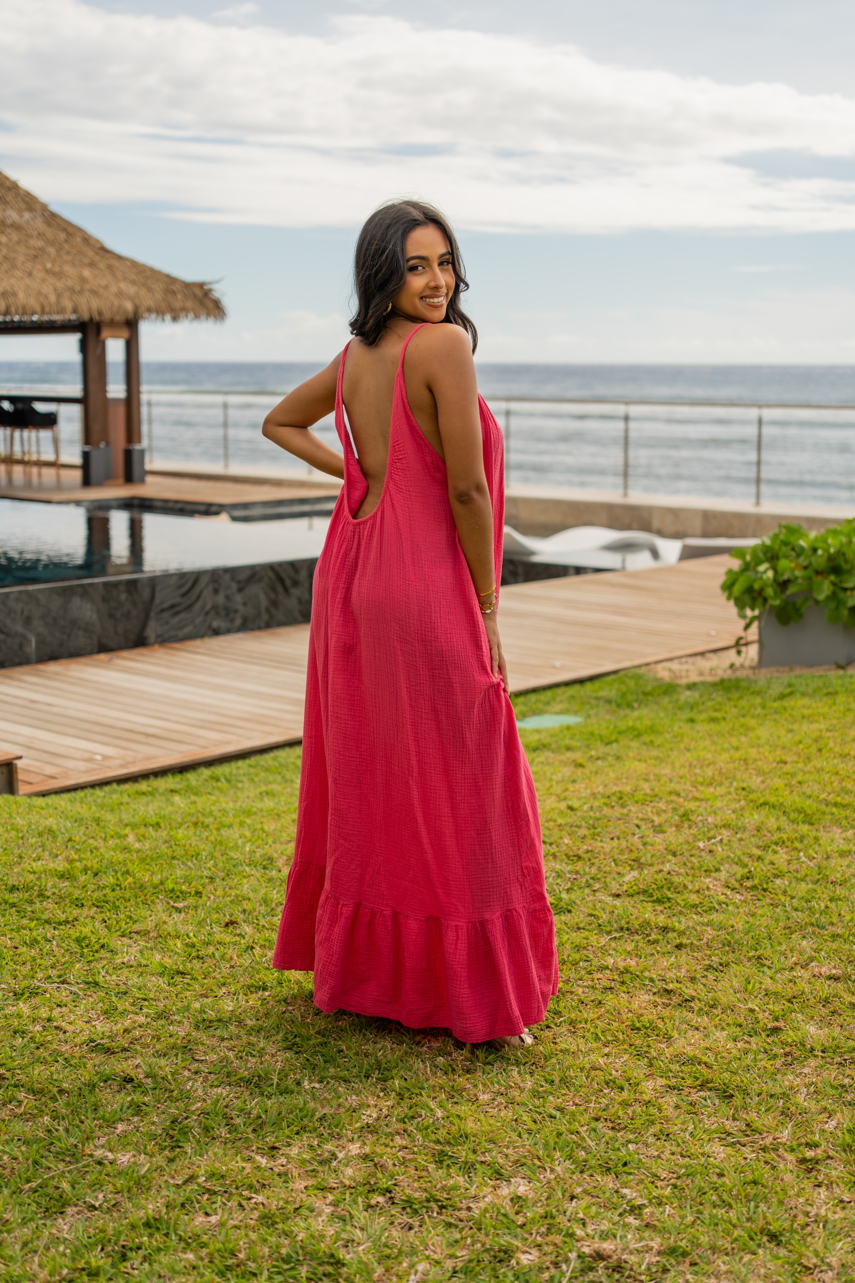 Robe longue &agrave; bretelles, Blanc, Taille unique