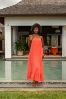 Robe longue à bretelles, Corail, Taille unique