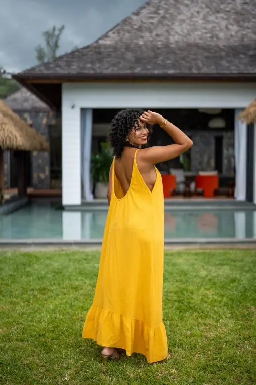 Robe longue à bretelles, Corail, Taille unique