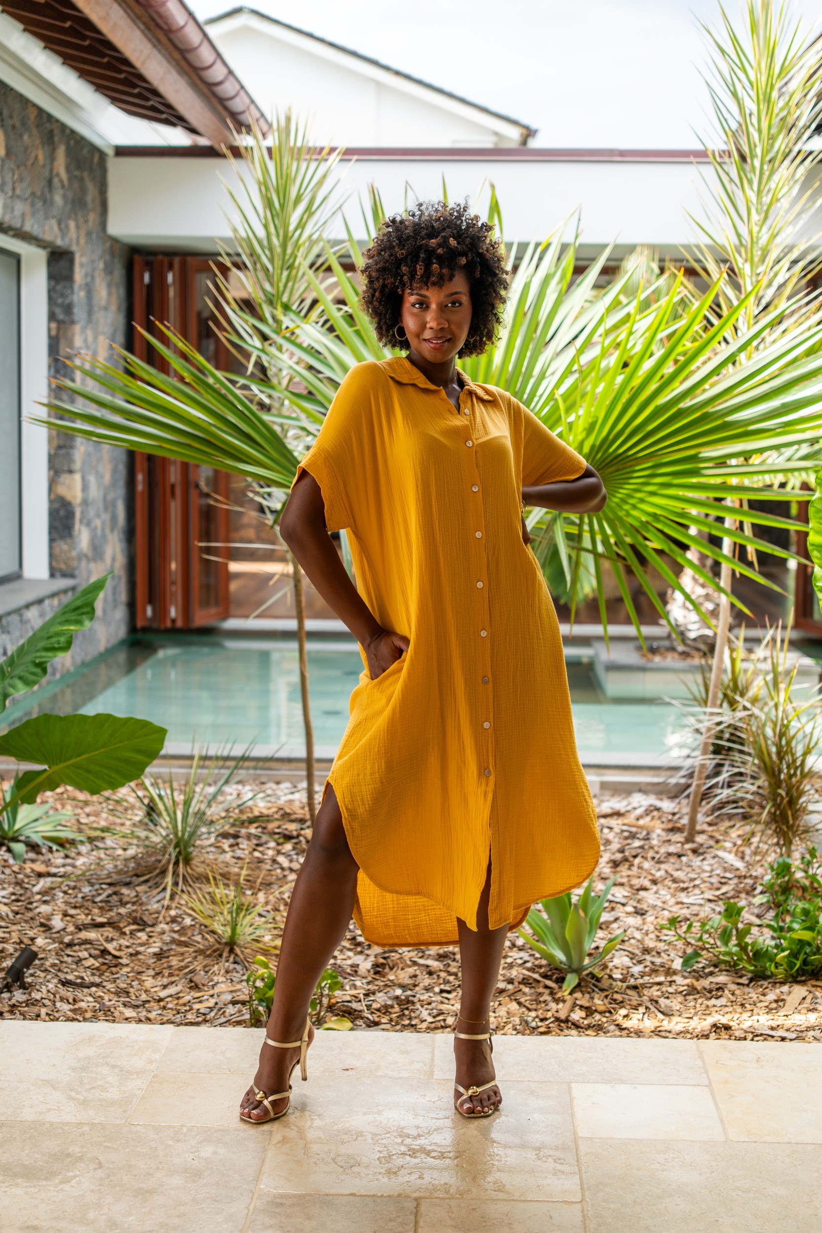 Robe chemise , Corail, Taille unique