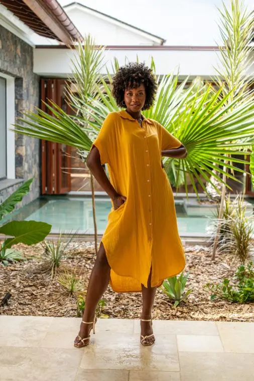 Robe chemise , Corail, Taille unique