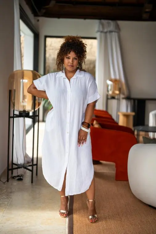 Robe chemise , Corail, Taille unique