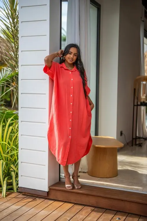 Robe chemise , Corail, Taille unique