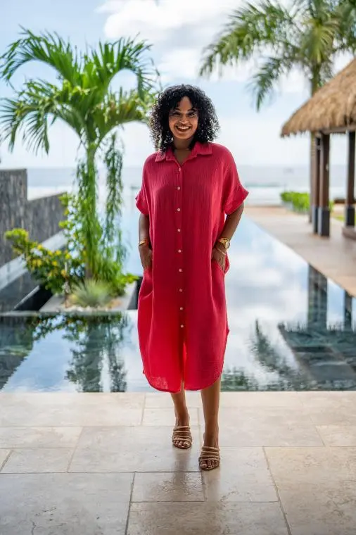 Robe chemise , Corail, Taille unique