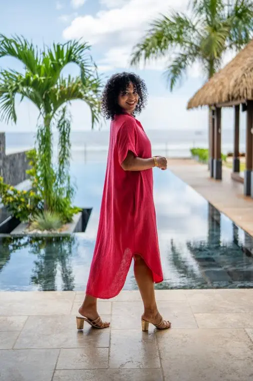 Robe chemise , Corail, Taille unique