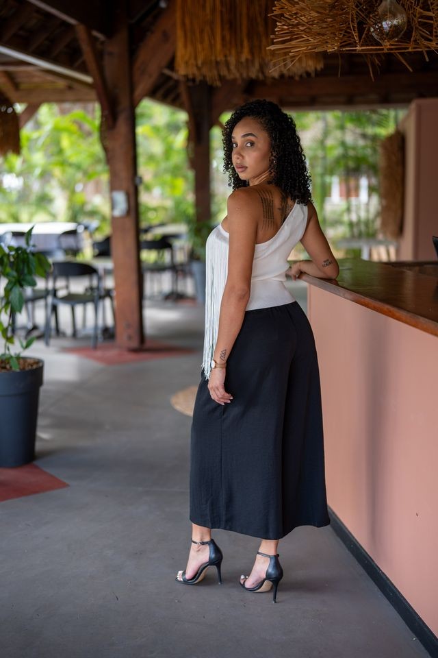 Debardeur "asym&eacute;trique" franges, Blanc, Taille unique