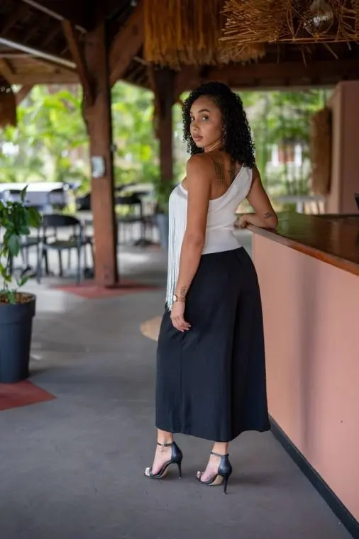 Debardeur "asymétrique" franges, Blanc, Taille unique