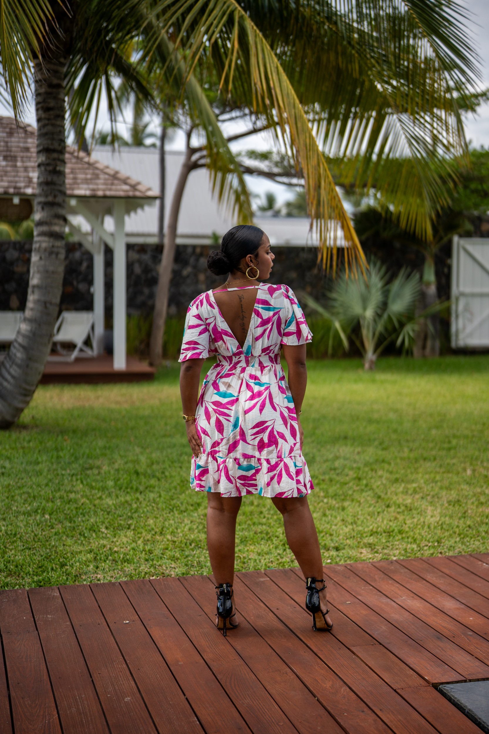 Robe imprim&eacute;e fleurs, Vert, L/XL