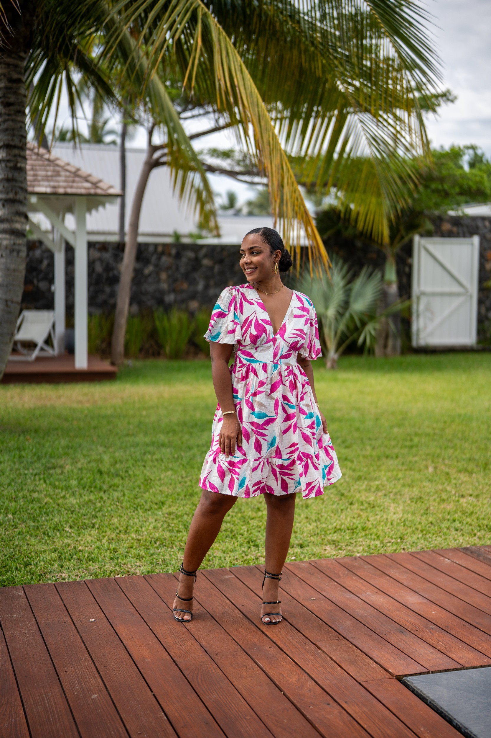 Robe imprim&eacute;e fleurs, Vert, L/XL