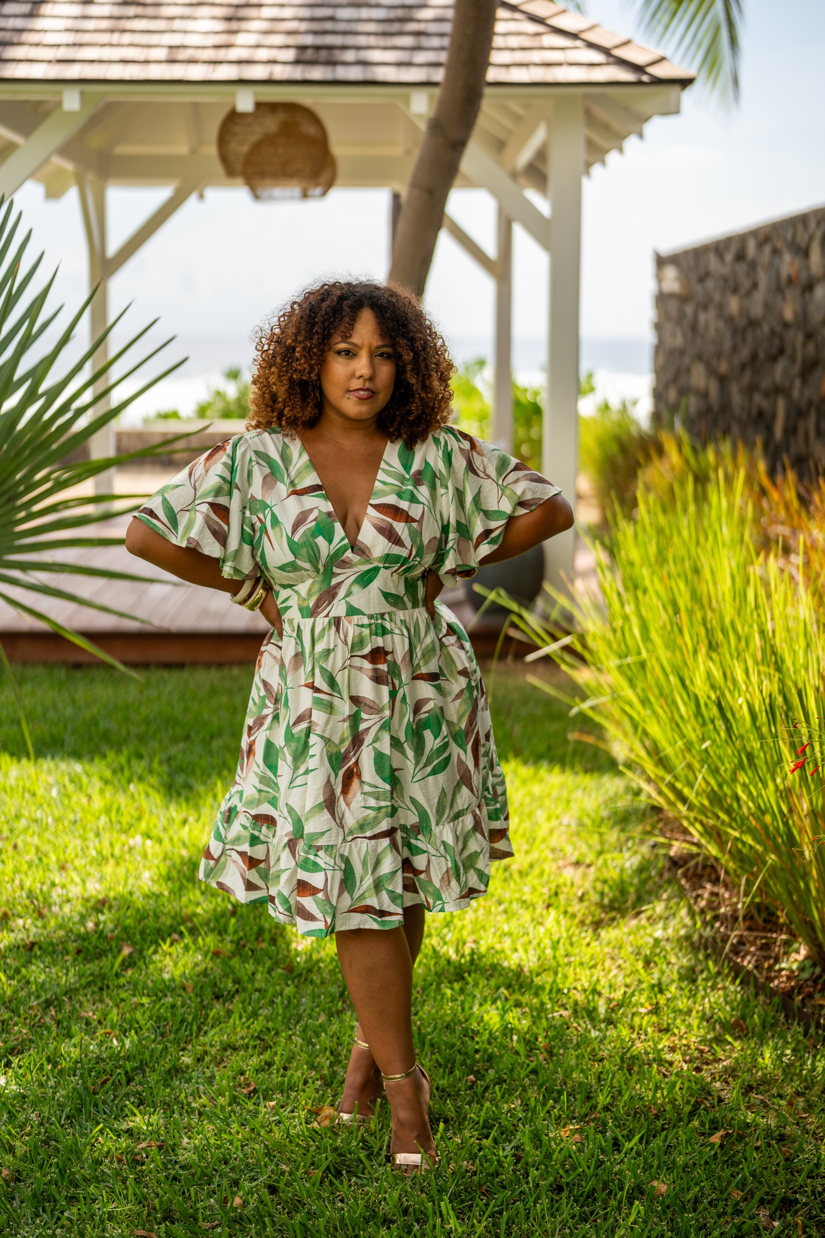 Robe imprim&eacute;e fleurs, Vert, L/XL