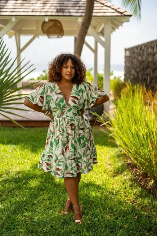 Robe imprimée fleurs, Vert, L/XL