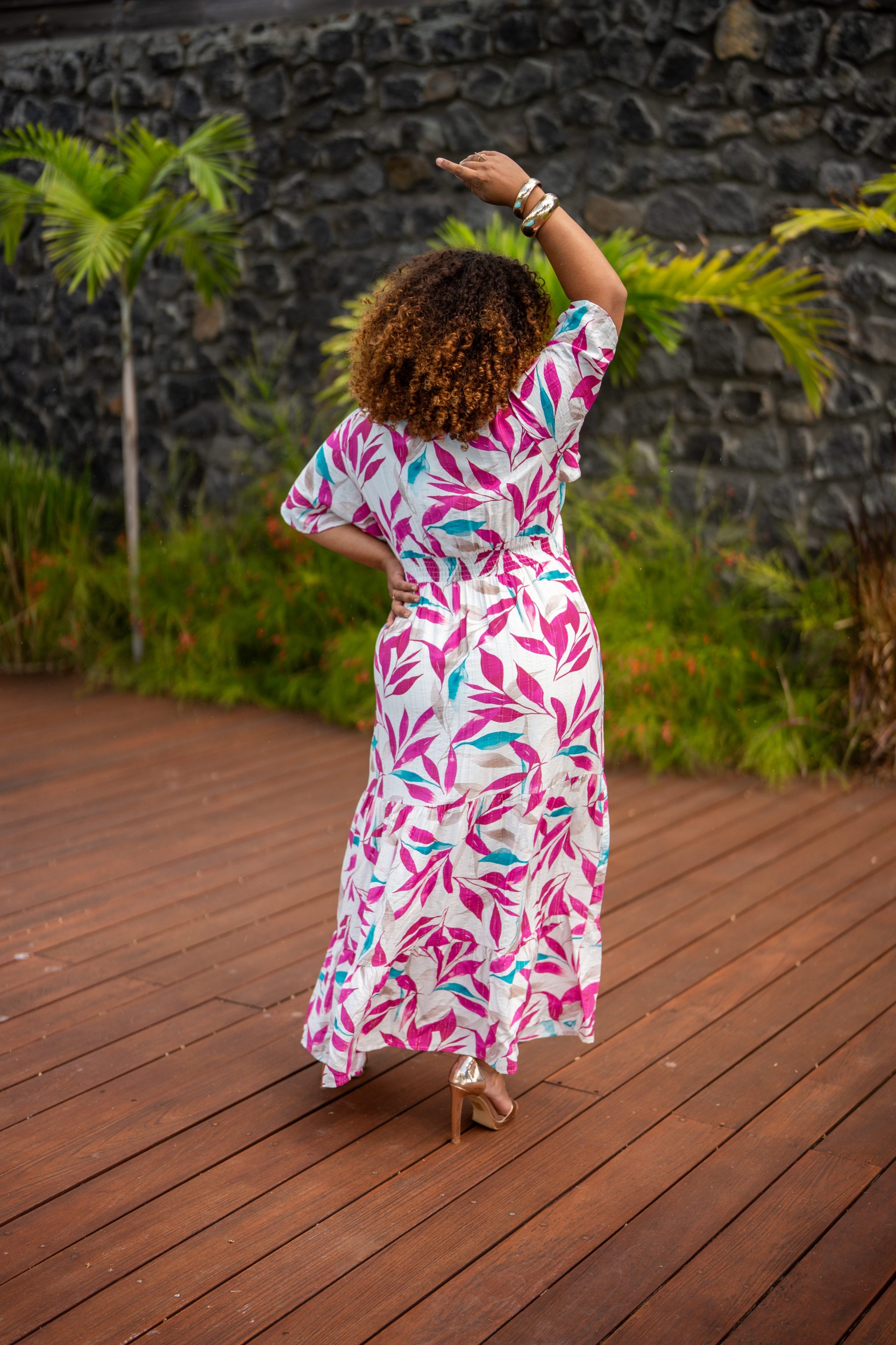 Robe longue imprim&eacute;e , Vert, L/XL