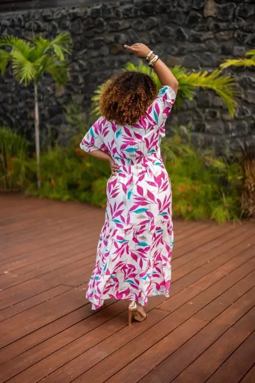 Robe longue imprimée , Orange, L/XL