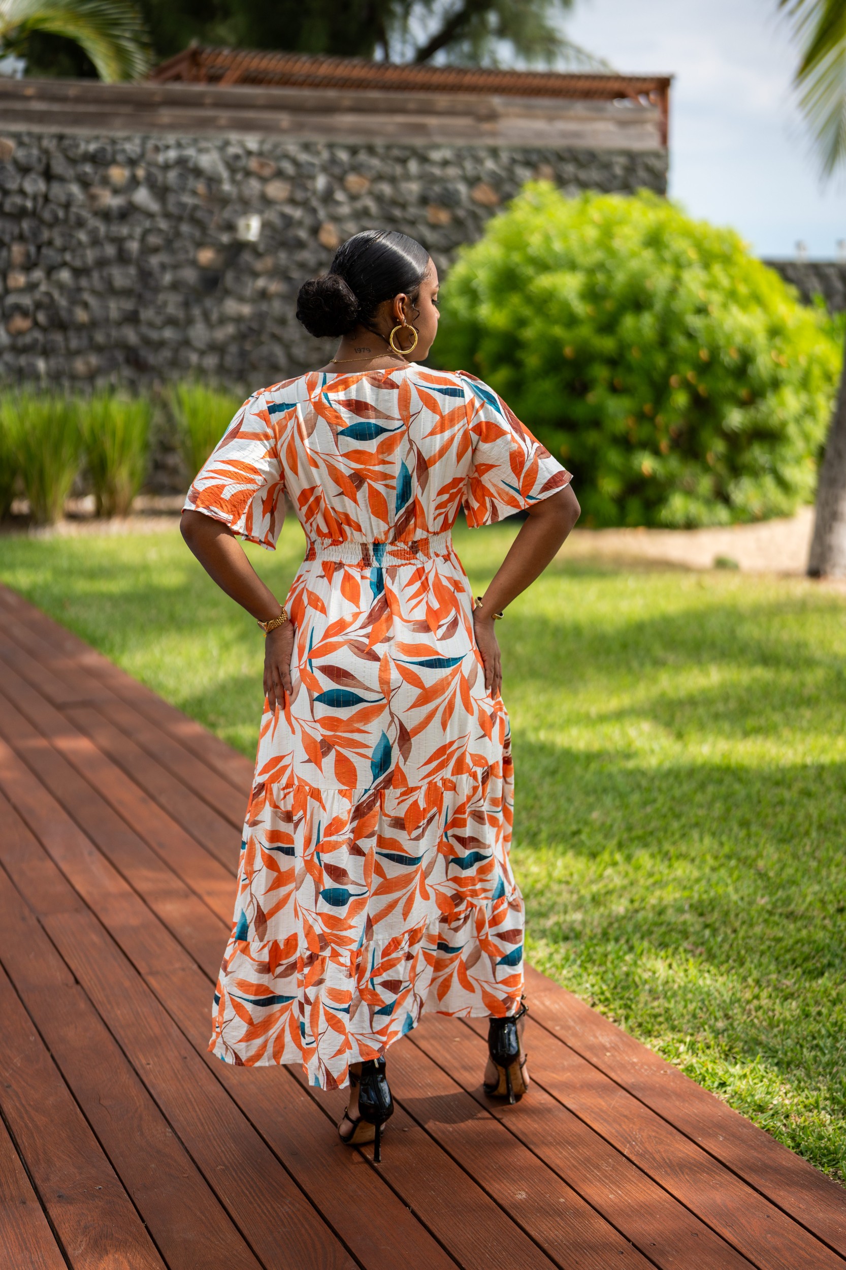 Robe longue imprim&eacute;e , Vert, L/XL