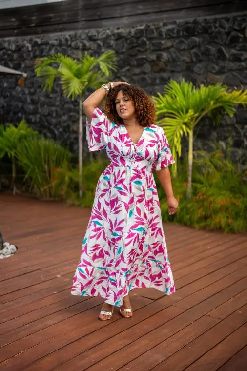 Robe longue imprimée , Orange, L/XL