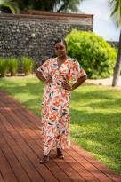 Robe longue imprimée , Orange, L/XL