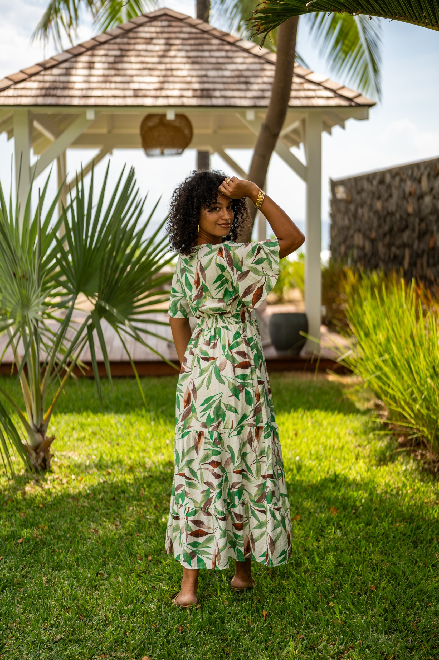 Robe longue imprim&eacute;e , Vert, L/XL