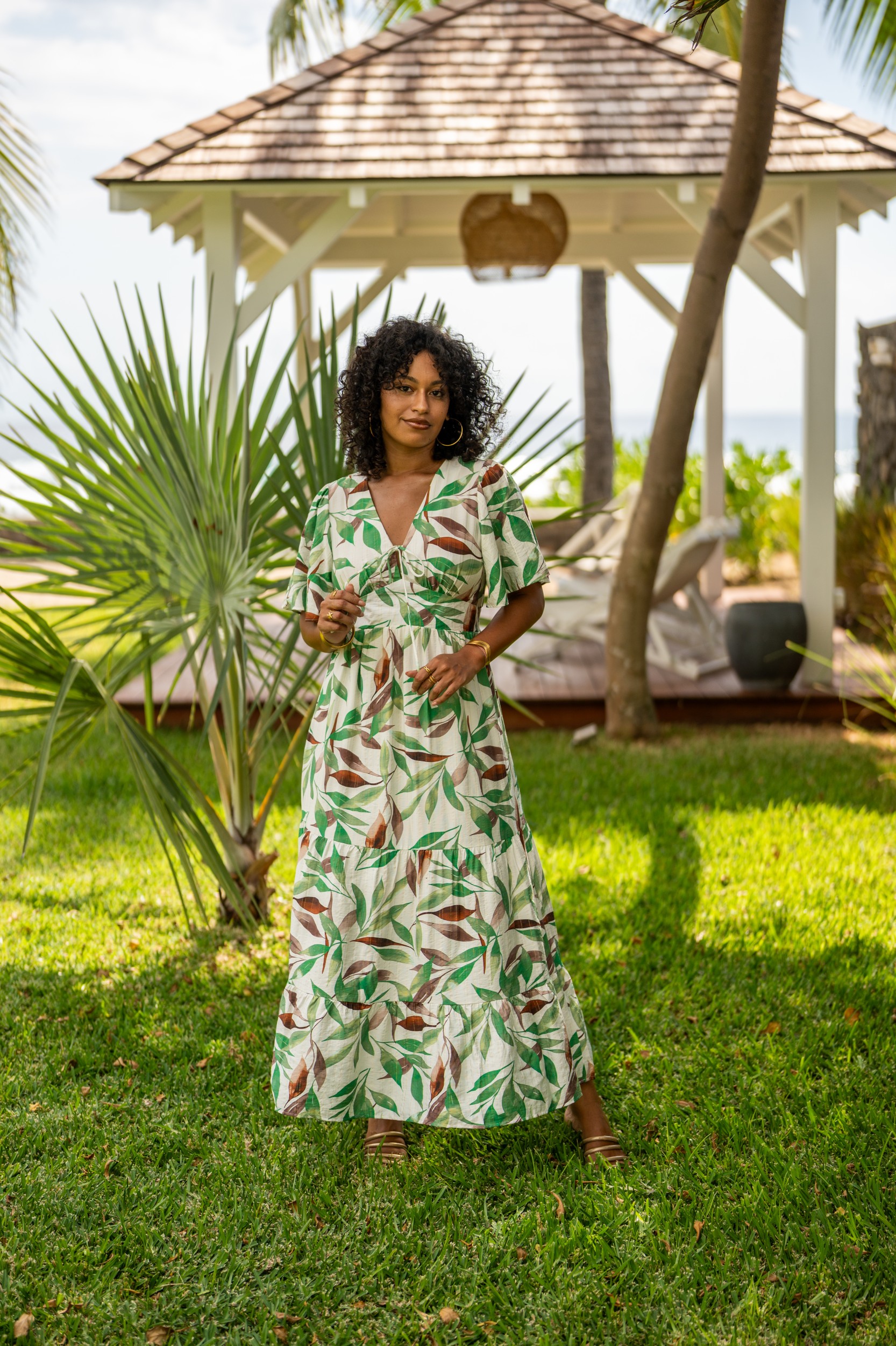 Robe longue imprim&eacute;e , Vert, L/XL