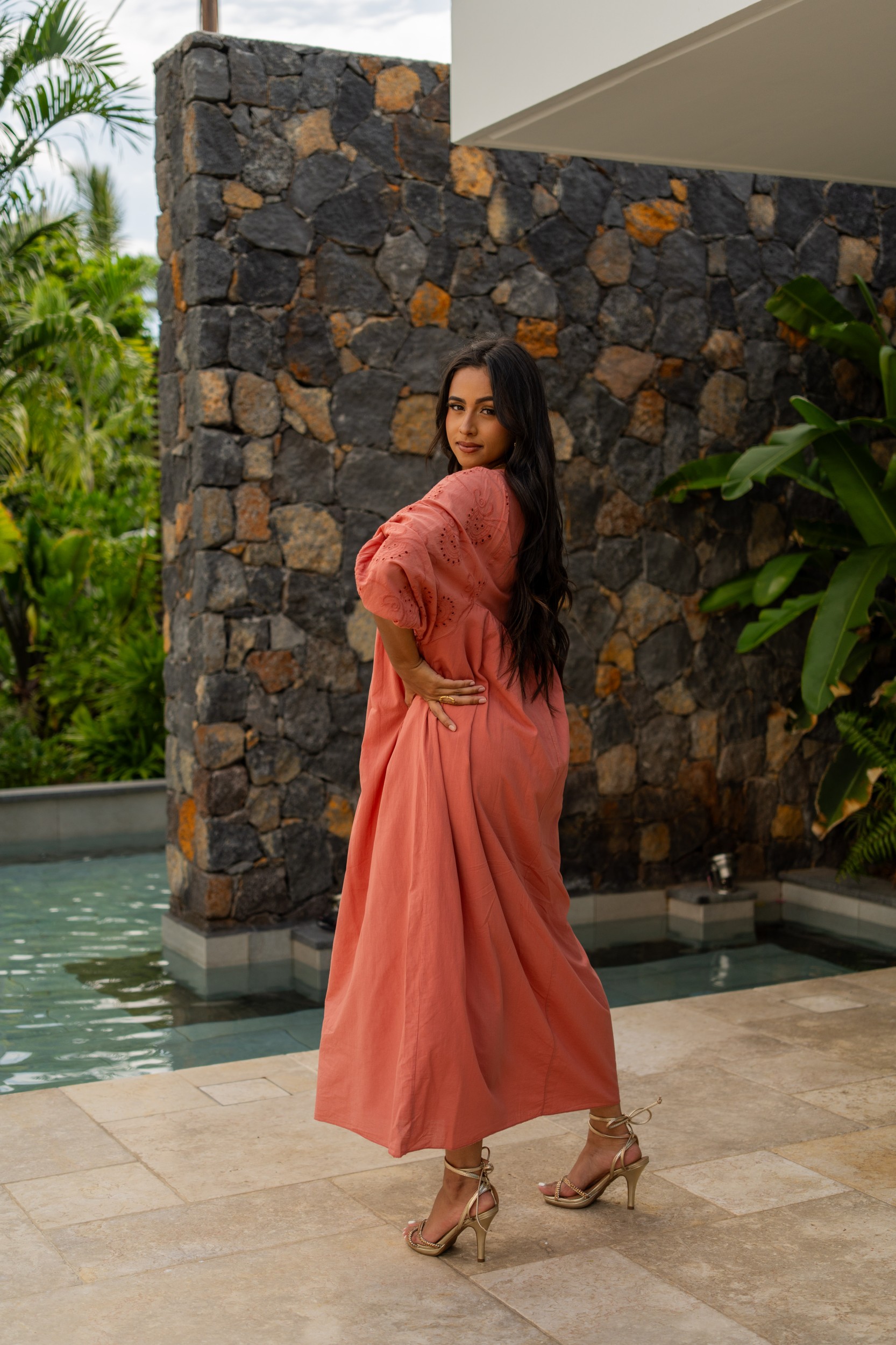 Robe longue brod&eacute;e, &Eacute;cru, Taille unique