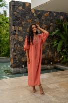 Robe longue brodée, Écru, Taille unique