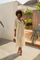 Robe longue brodée, Écru, Taille unique