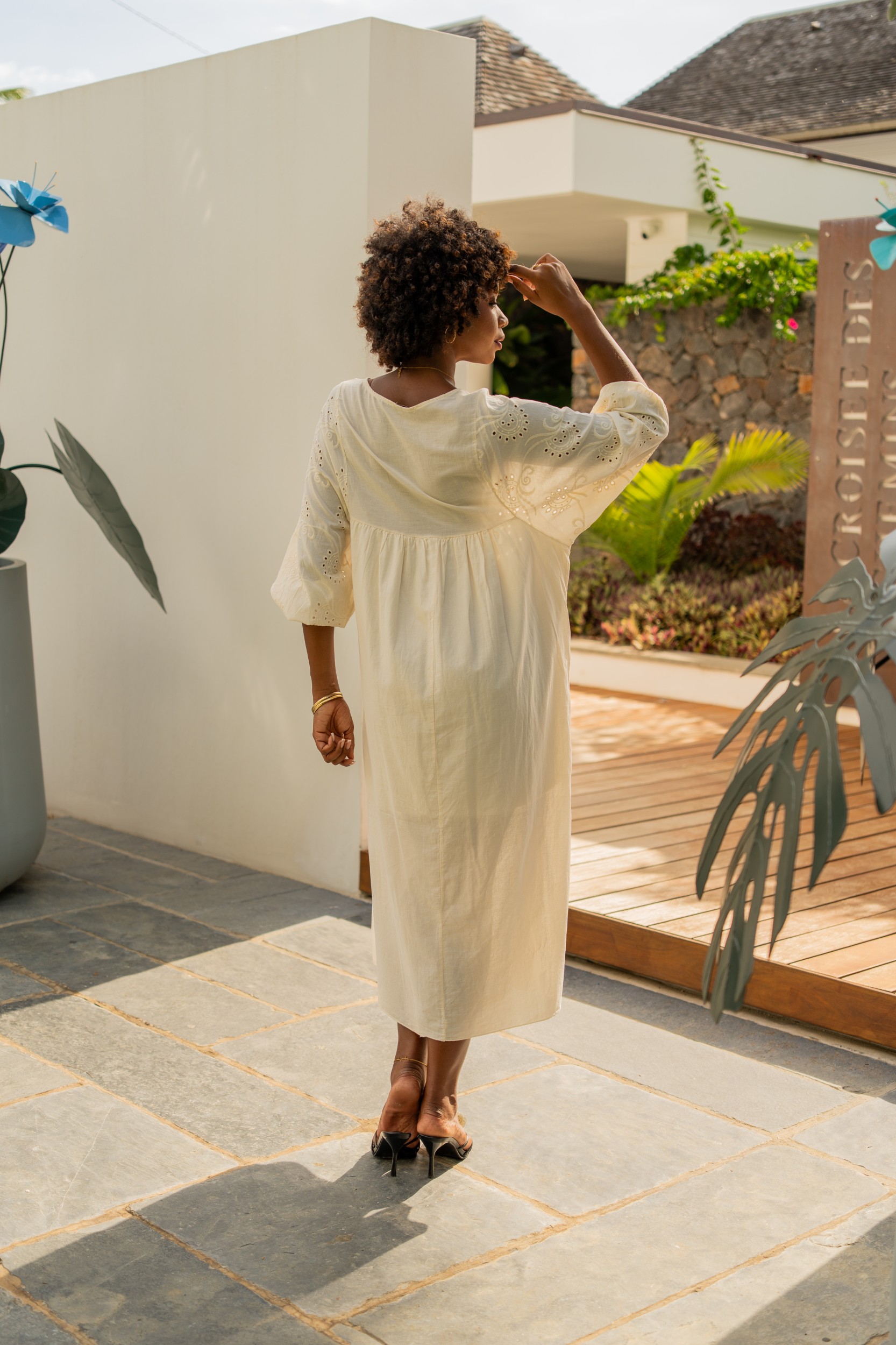 Robe longue brod&eacute;e, &Eacute;cru, Taille unique